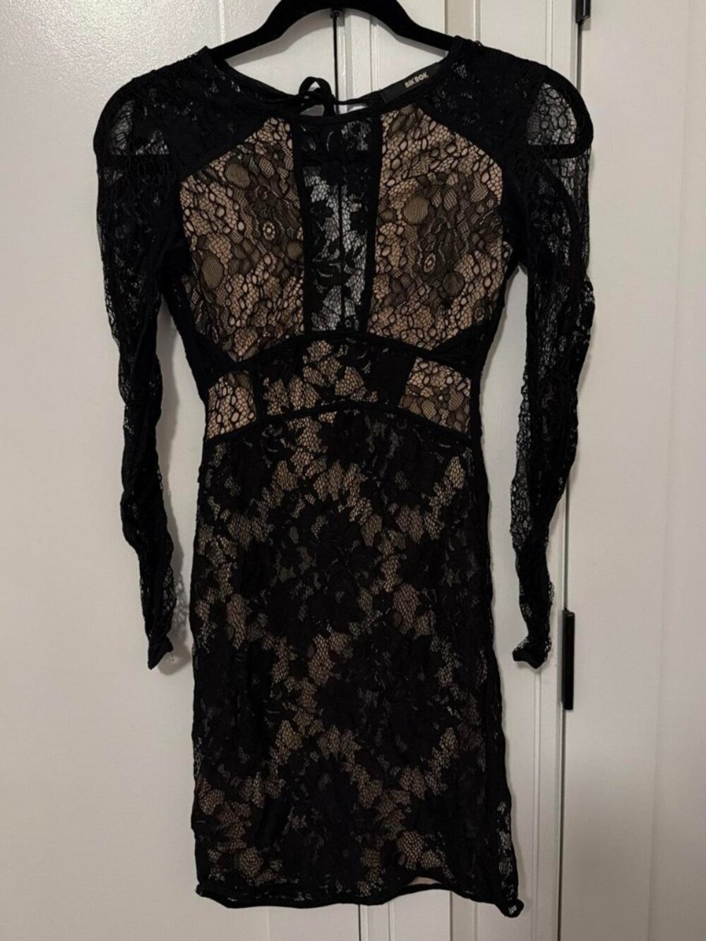 Black lace mini dress with floral pattern